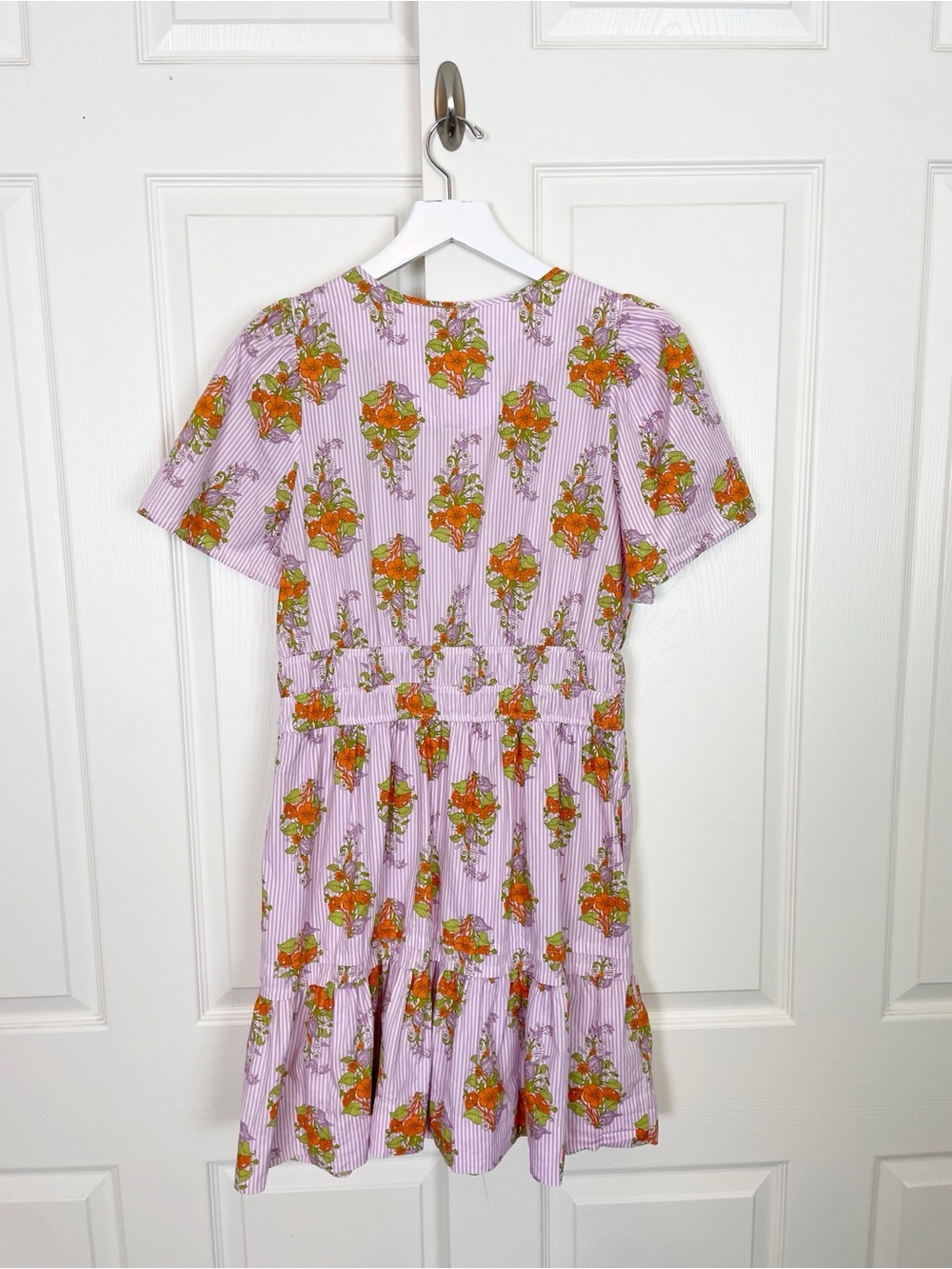 Anthropologie Somerset Lavender Stripe Floral Mini Dress Cotton Poplin Sz L - Picture 6 of 11